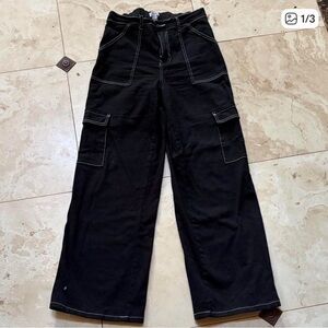 Forever 21 Black Cargo Pants with White Contrast Stitching